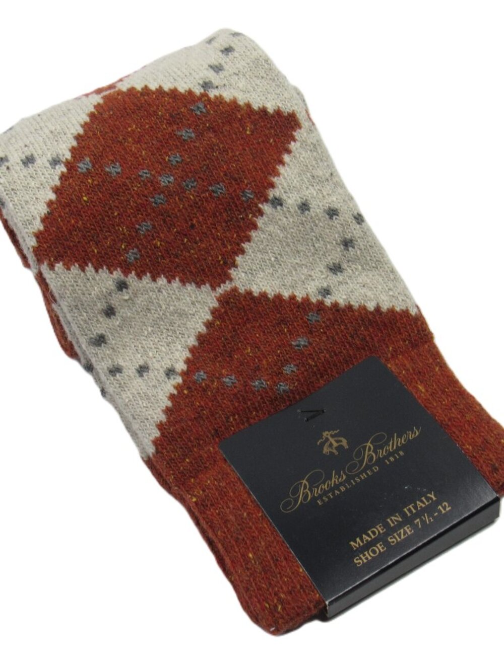 Brooks Brothers Men's Full Argyle Wool Dress Socks Cinnamon Made in Italy OS